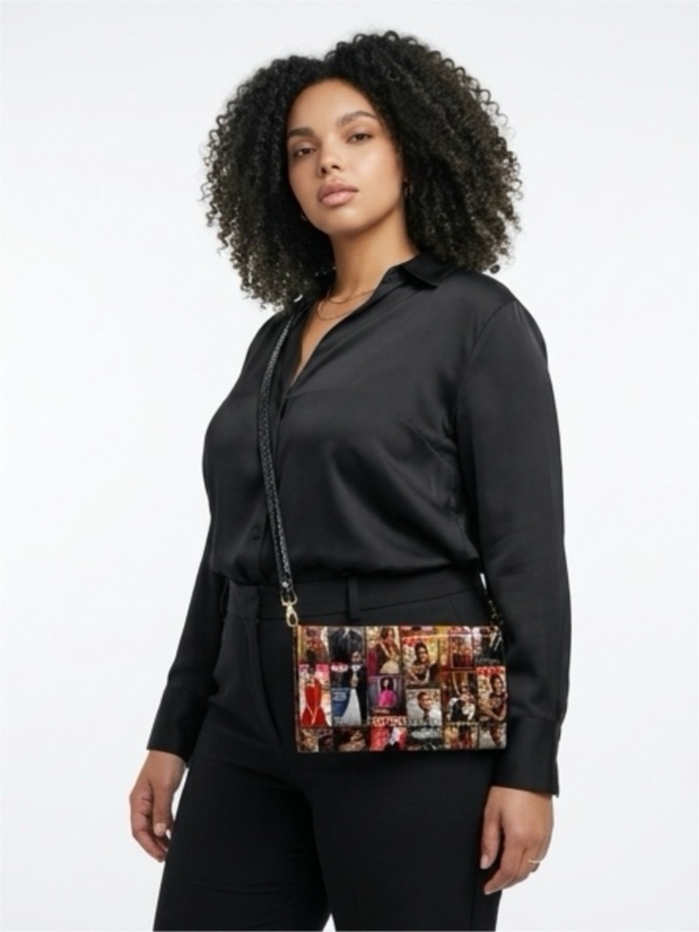 Obama Magazine Print Crossbody Bag in Multicolor with Black Strap